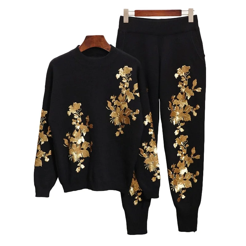 Clearance Sale Gold & Silver Sequins Long Sleeves Sweater & Pants Set