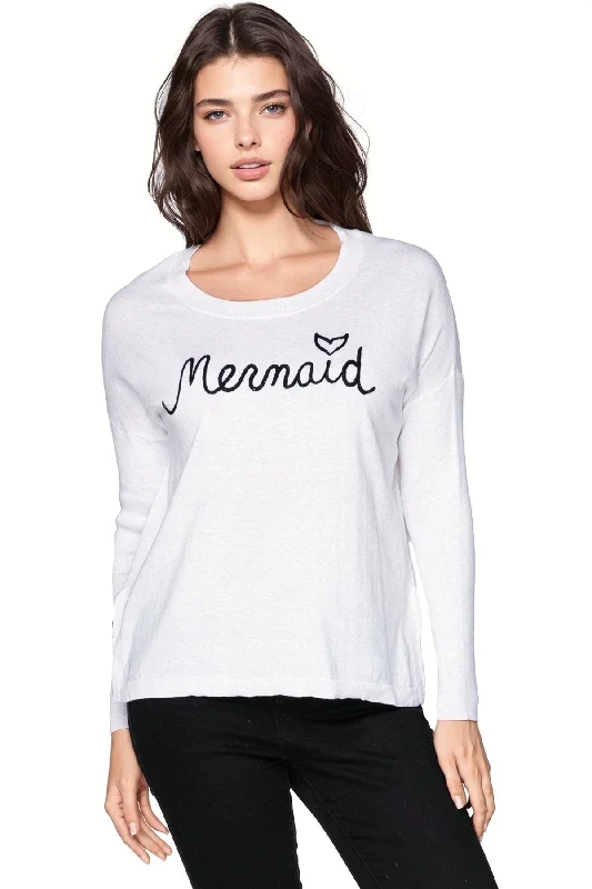 Amazing Deals Zen Jane Drop Shoulder Crew in "Mermaid" Embroidery