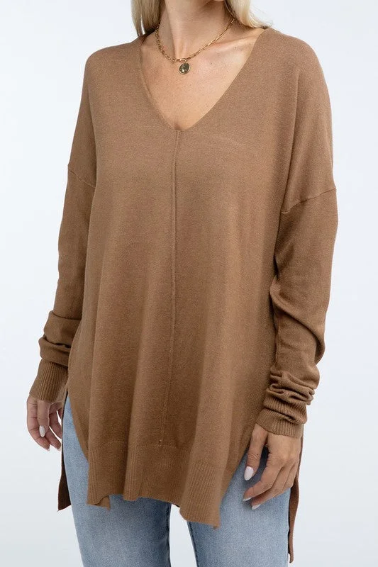 Last Chance Hi-Low Hem Front Seam Sweater