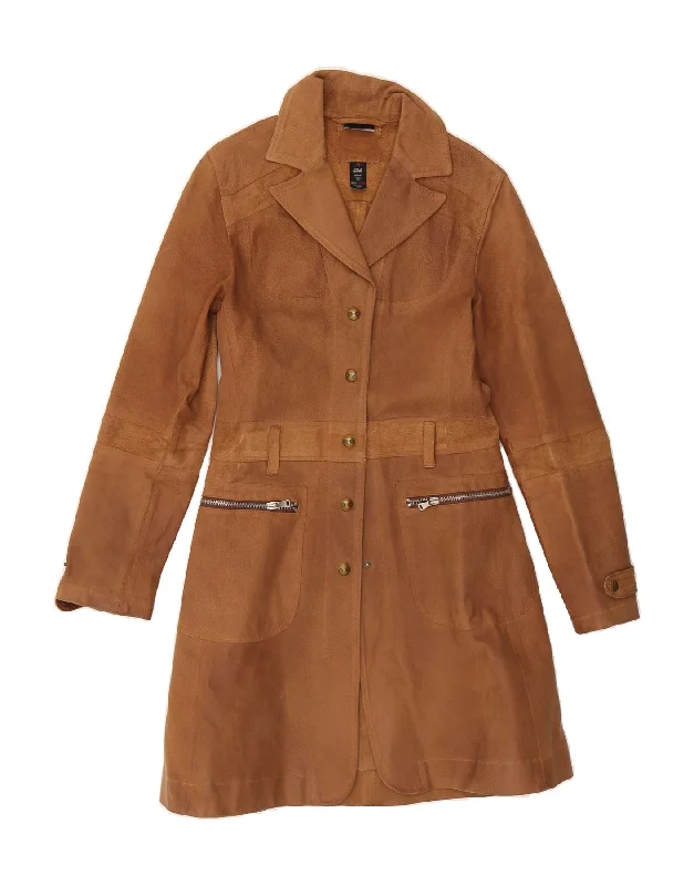 Super Deal BOMB BOOGIE Womens Leather Coat UK 10 Small Brown Leather