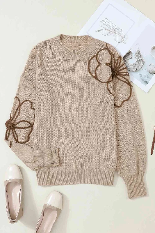 Weekend Discounts to Celebrate Floral Round Neck Drop Shoulder Sweater