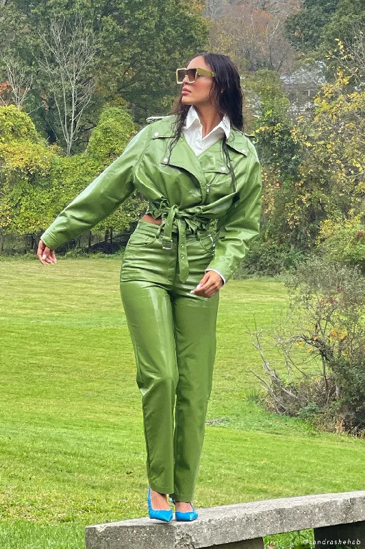 Don't Wait Oakleigh Straight Leg Patent Pants - Green