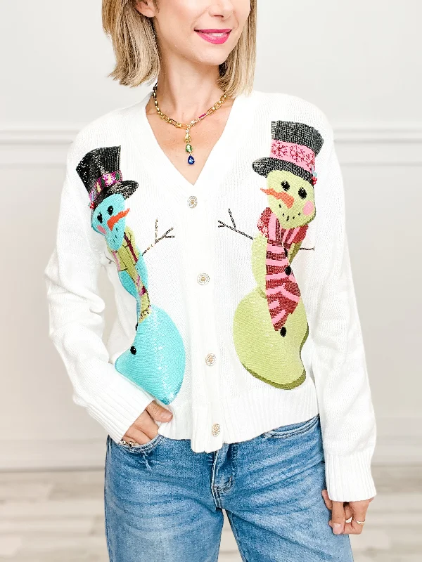 New Deals Queen of Sparkles White Snowmen Cardigan
