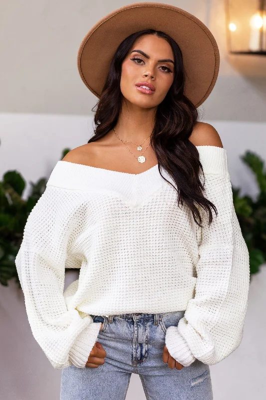 Massive Deals Ginny Ivory Knit Bell Sleeve Sweater