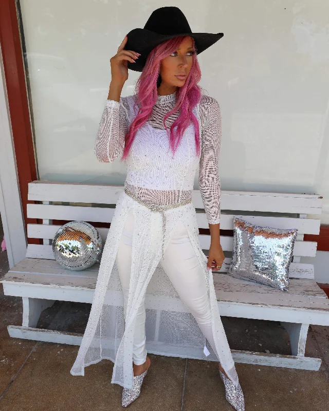 Weekend Bargains Await You Rhinestone White Maxi Tunic