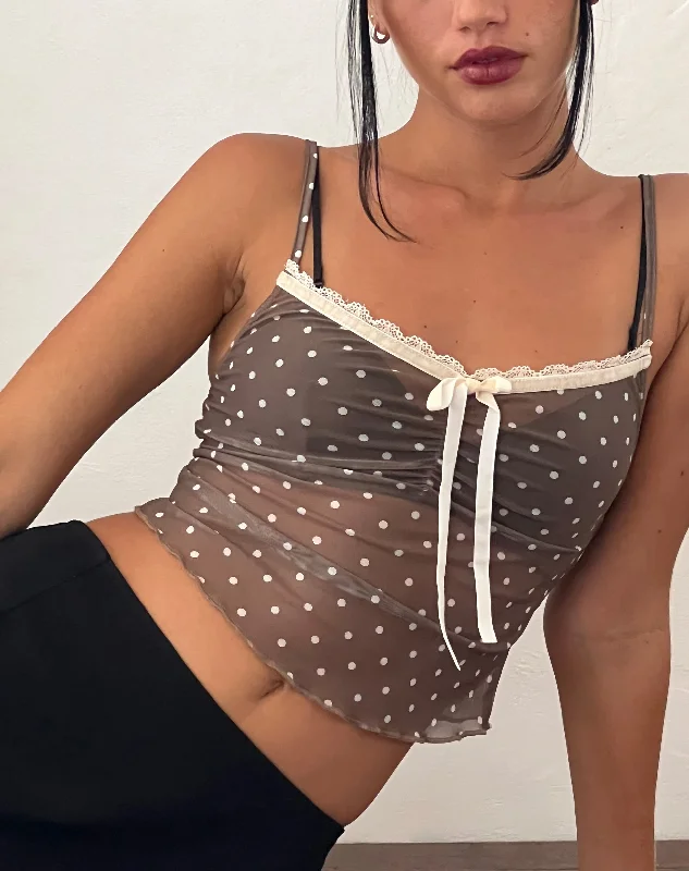 Epic Deals Norde Cami Top in Brown and White Polka