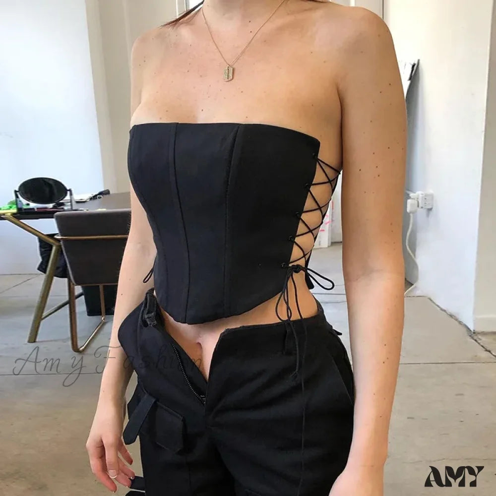 Lowest Price AMY - Off Shoulder Strapless Lace Up Bustier Corset Crop Top