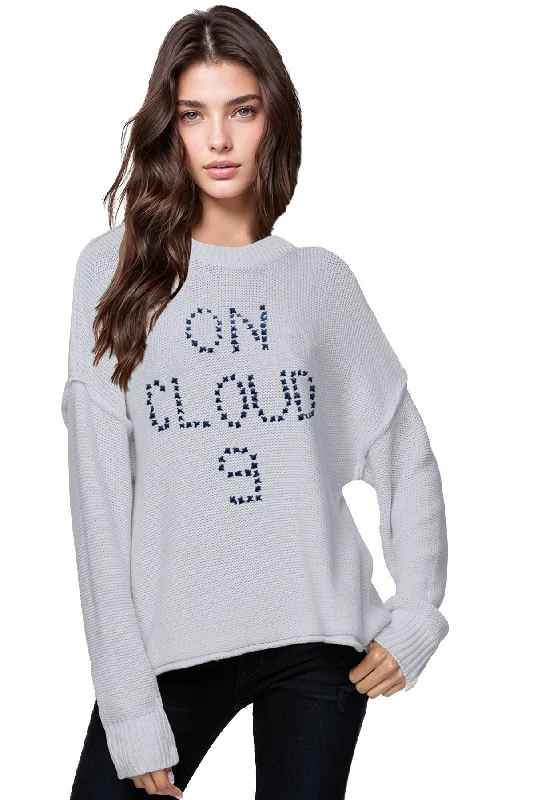 Act Now Chunky Cotton Blend Pullover Sweater- Cross Stitch "On Cloud 9" hand embroidery