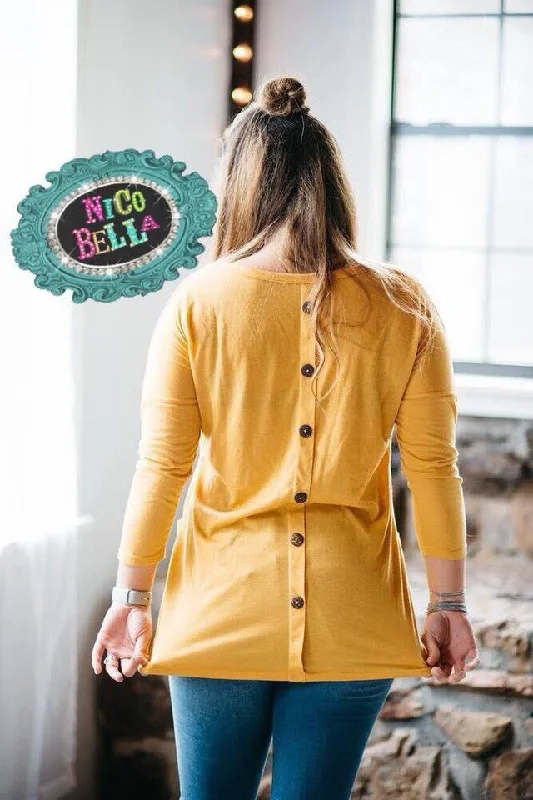 Overstock Sale Mustard Back Button Shirt