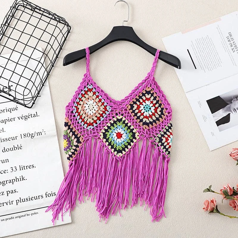 Weekend Deal Handmade Bohemian Crochet Design Camisole, Purple