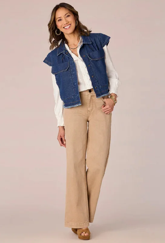 Lowest Price Cap Sleeve Fray Hem Denim Vest