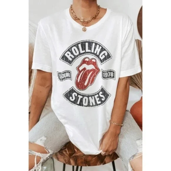 Sale Event Rolling Stones Tour 1978 White Music Band Graphic Oversized Relaxed Fit Tee Sale Event Rolling Stones Tour 1978 White Music Band Graphic Oversized Relaxed Fit Tee