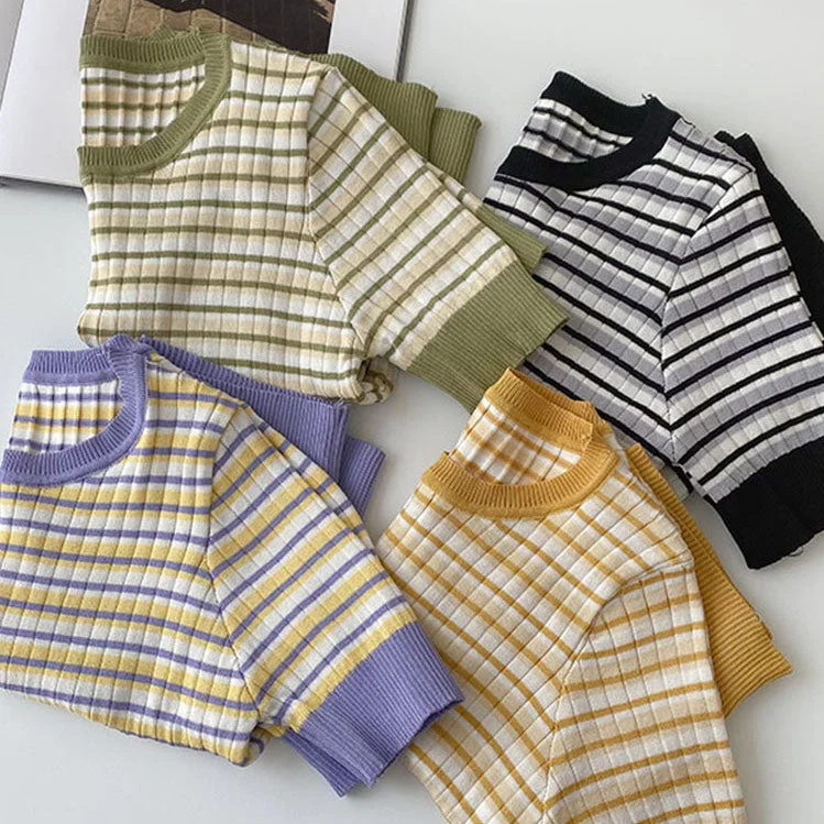 Weekend Deals That Amaze Short Sleeve Stripe Sweater (4 Colors)