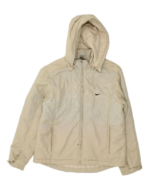Major Deal NIKE Womens Hooded Windbreaker Jacket UK 10 Small Beige Polyester