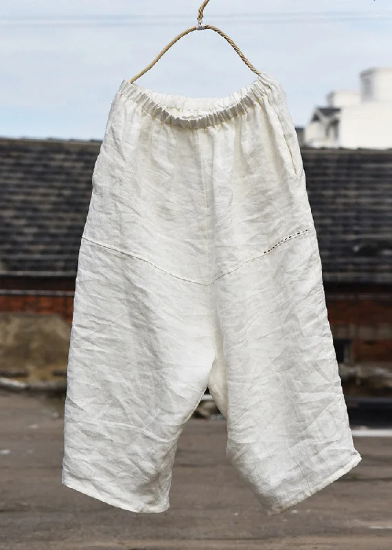 Epic Value DIY White Pockets Patchwork Linen Wide Leg Pants Summer