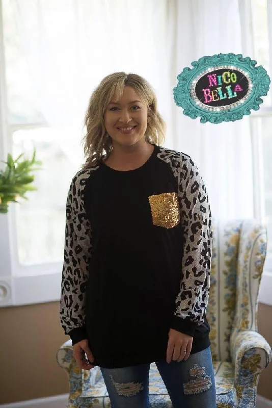 Weekend Steals Await Sequin Pocket Leopard Long Sleeve Raglan