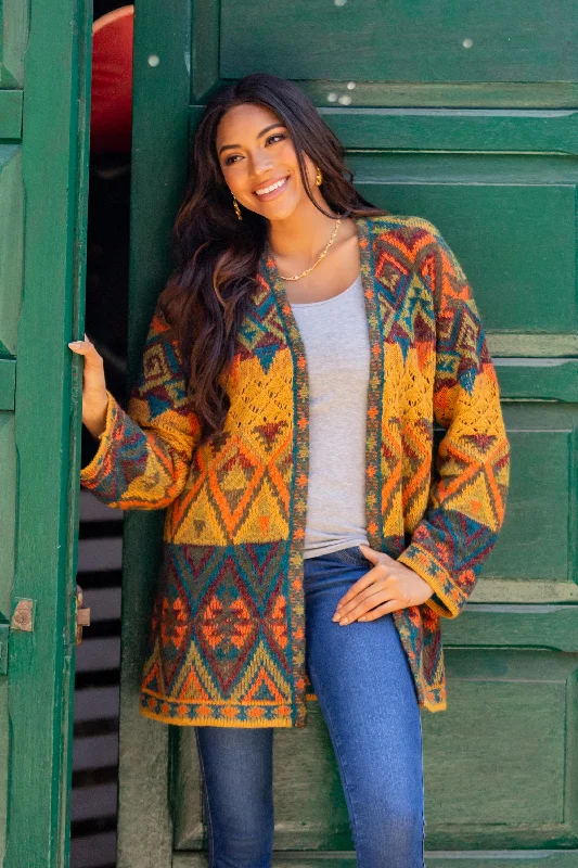 Special Discount Chevere Art Knit Cardigan  Baby Alpaca Blend Geometric Motifs Knit Cardigan Sweater