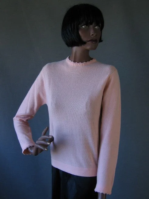Stock Clearance 60s Pullover Sweater Women's Vintage Pink Long Sleeve Wool Girly Small VFG