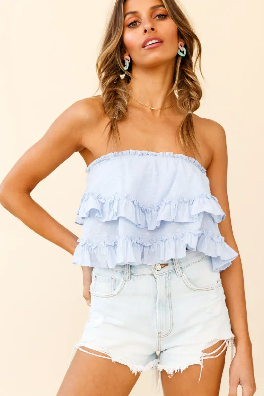 Closeout Meet Me At Sunset Frill Trim Bandeau Top Blue