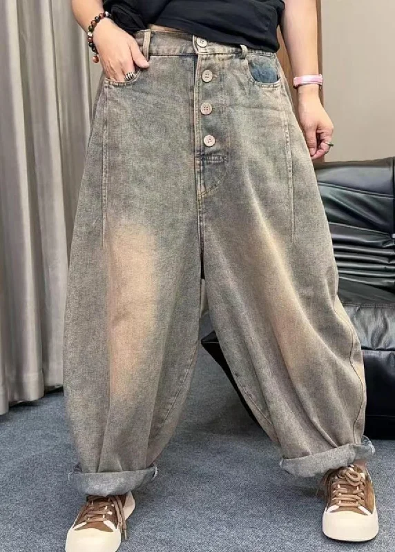 Discount Deals New Photo Color Pockets Button Loose Denim Pants Spring
