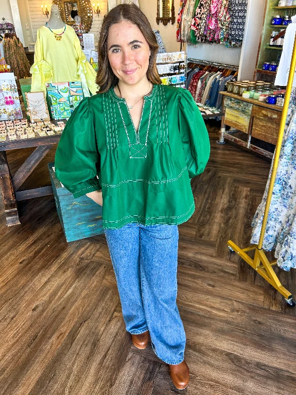 Weekend Bargains to Snag Detail Stitch Top: Green