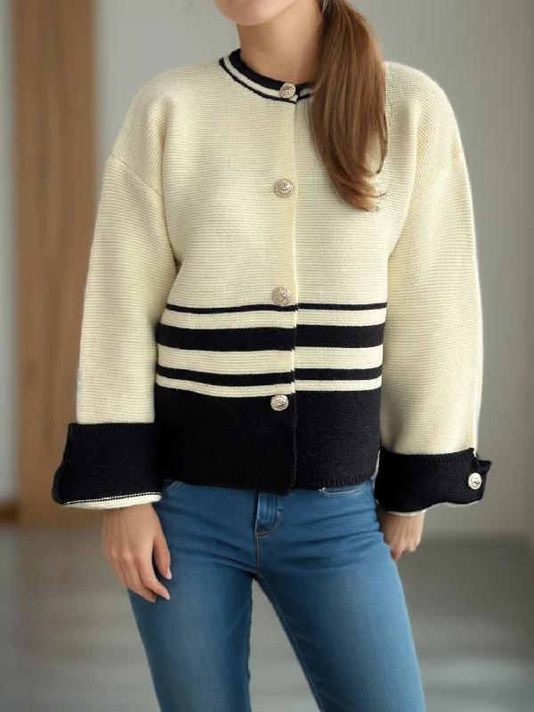 Grand Opening Sale Striped Button Down Dropped Shoulder Cardigan