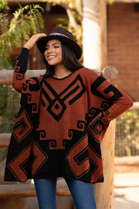 Value Deals Inca Contrast Black and Russet Alpaca Blend Poncho from Peru