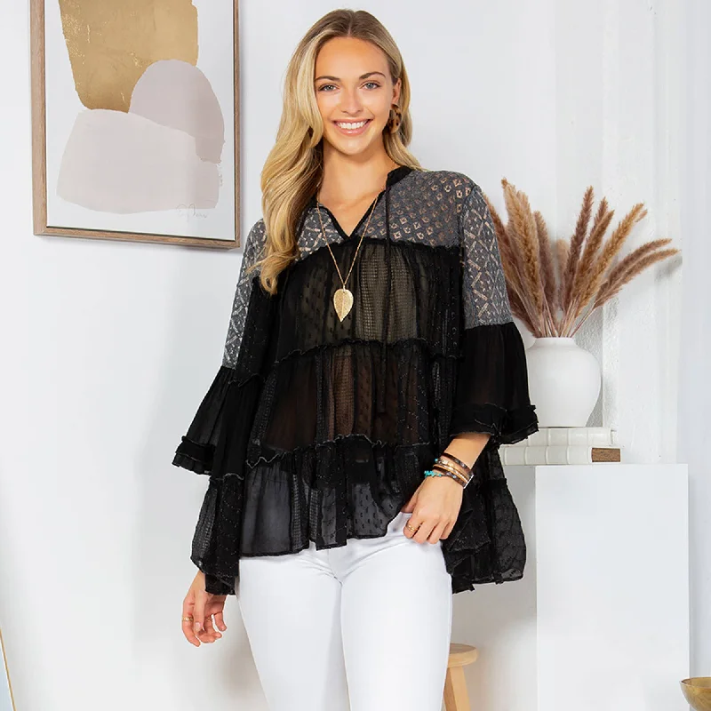 Get It Before It’s Gone Boho Chic Jhabla Top: V Neck Mandarin Collar, Lace