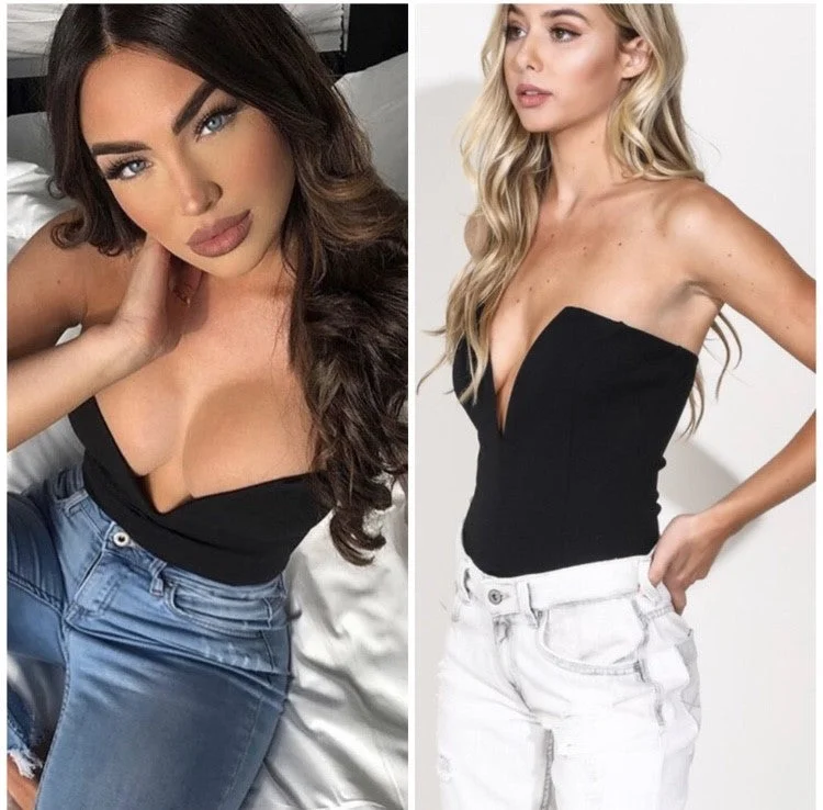 Huge Discounts Black Sexy Deep V-Neck Plunge Strapless Bodysuit Womens
