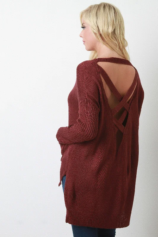 Weekend Discounts Worth Grabbing Crisscross Backless Knit Sweater