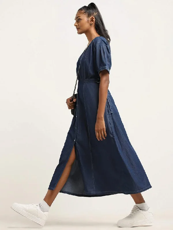 Discount Mania LOV Blue Button-Down Denim Dress