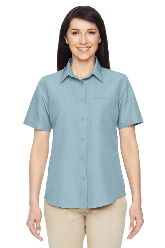 Weekend Deal Harriton Womens Key West Performance Short Sleeve Button Down Shirt w/ Double Pockets - Cloud Blue Weekend Deal Harriton Womens Key West Performance Short Sleeve Button Down Shirt w/ Double Pockets - Cloud Blue