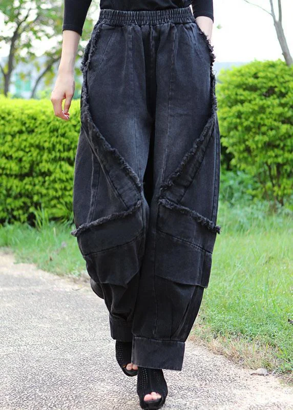 Stock Up Boutique Black Grey Patchwork fashion Winter Denim Pants