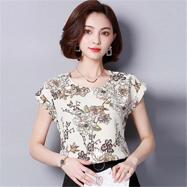 Low Cost Floral Chiffon Blouses Women Tops