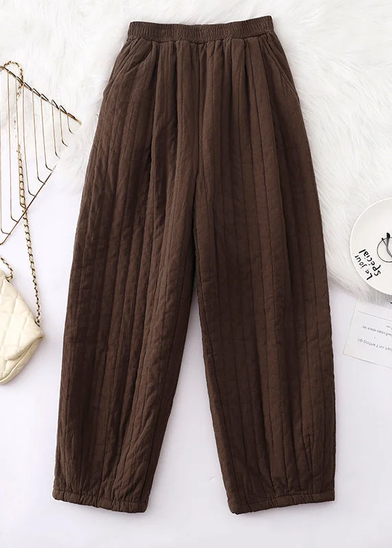 Price Drop Alert Loose Coffee Pockets Elastic Waist Fine Cotton Filled Pants Winter