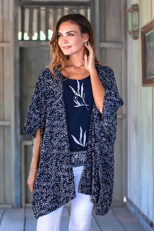 Weekend Sale: Don't Miss Out Many Leaves Batik Rayon Kimono Jacket in Midnight and White from Bali
