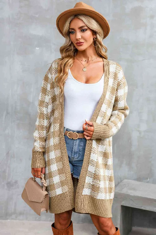 Major Savings Plaid Open Front Long Sleeve Cardigan