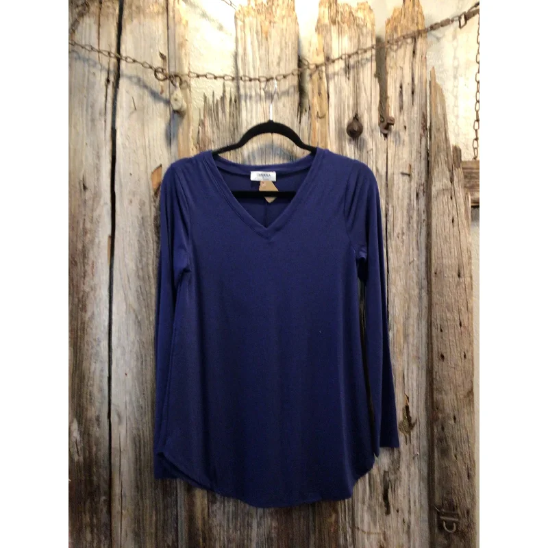 Value Deals Long Sleeve V-Neck Round Hem Top, Light Navy