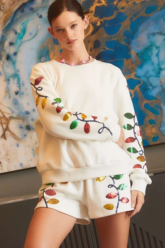 Hurry In Christmas Lights Fleece Sequin Sweatshirt