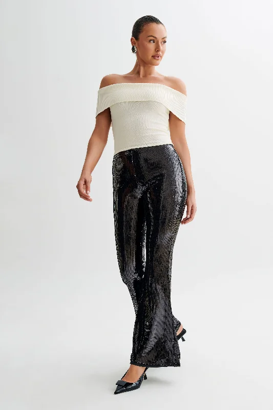 Now or Never Wilma Wide Leg Sequin Pants - Black
