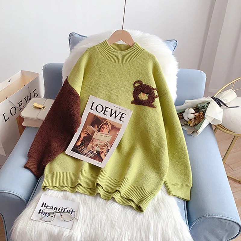 Act Fast Little bear sweater soft waxy Pullover aging foreign style fried street girl  5237