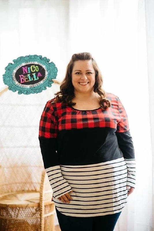 Clearance Sale Buffalo Plaid Stripe Color Block Tunic