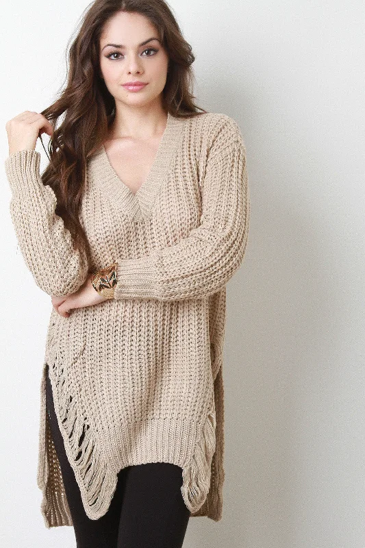The Best Prices Distress Fray Knitted Sweater