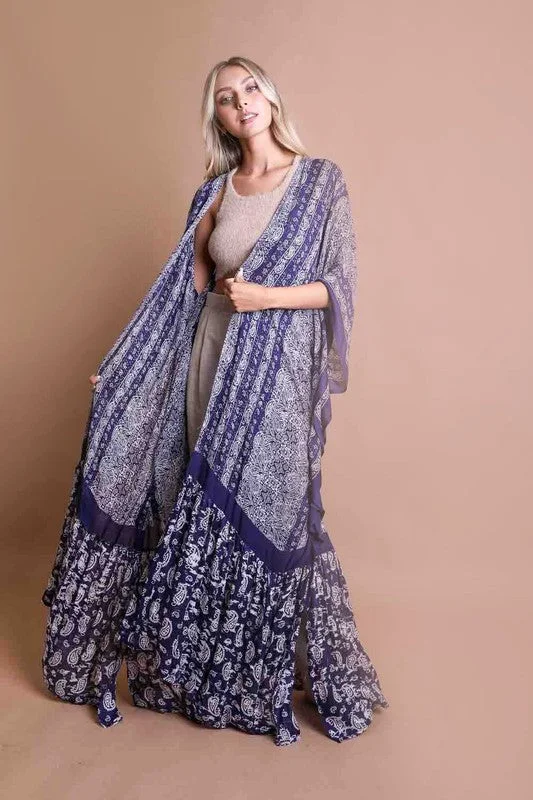 Discount Days Purple Paisley Tapestry Free Flow Kimono Open Duster Coverup Wrap Top