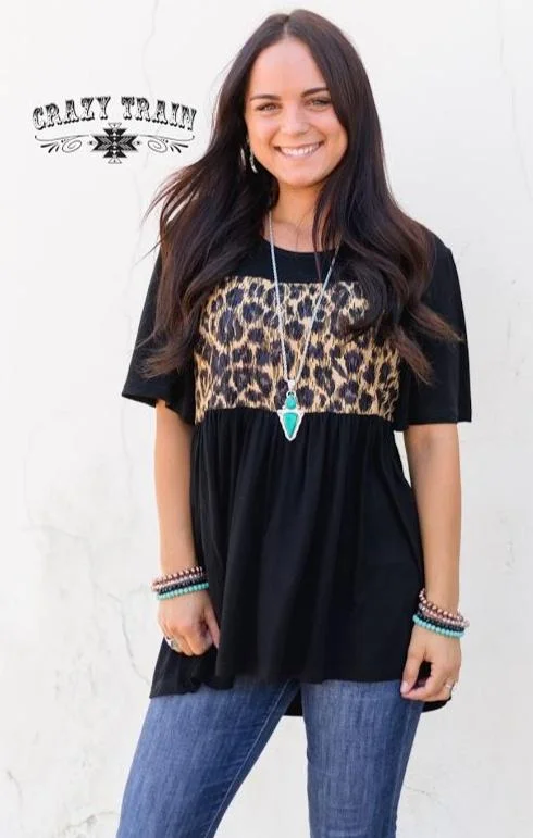 Final Clearance Whitney Wild Top Black and Leopard