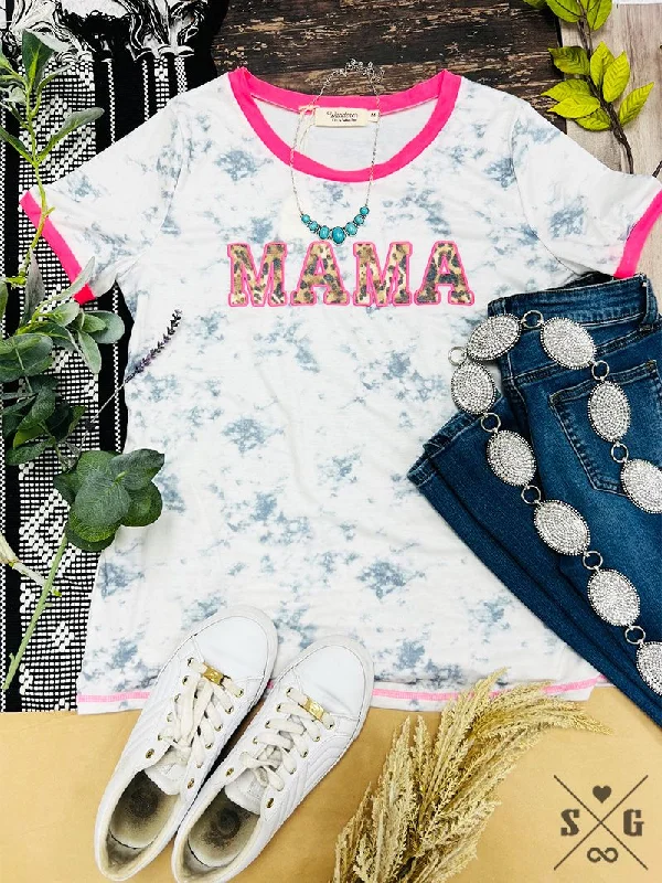 Markdown Sale Leopard MAMA Patch on Marble Ringer Tee