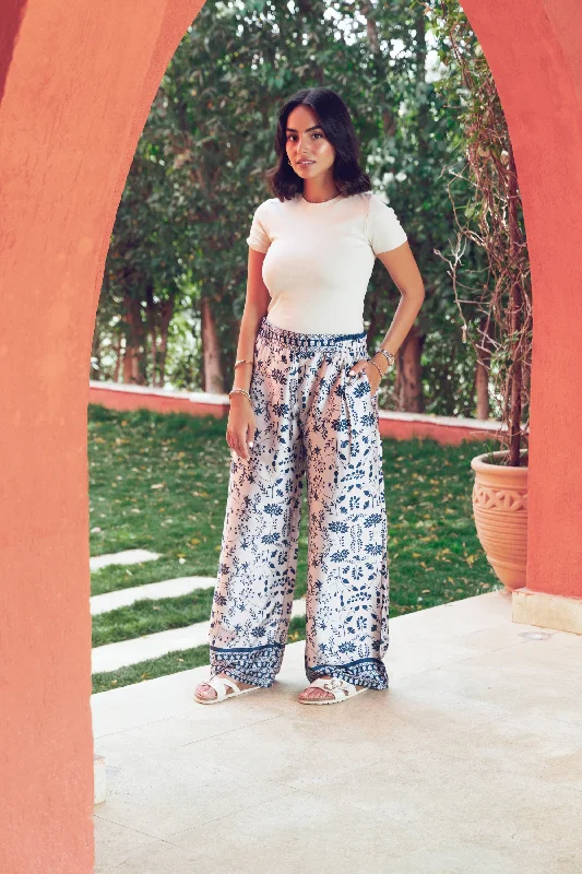 Weekend Deal Beige Wild Waves Satin Pants