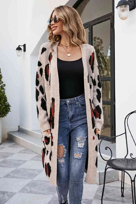 Exclusive Savings Leopard Open Front Cardigan with Pockets