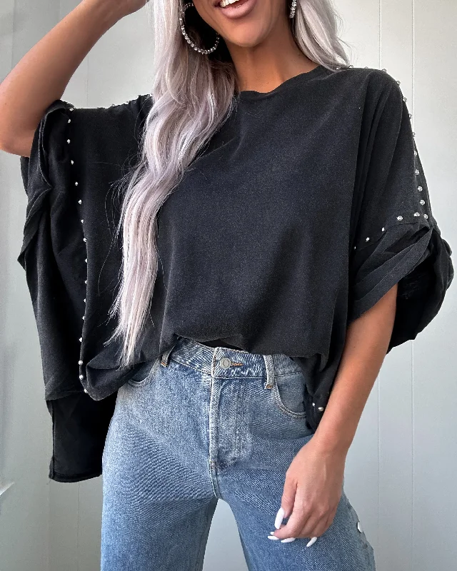 Special Buy Studded Oversize High Low Top - Black