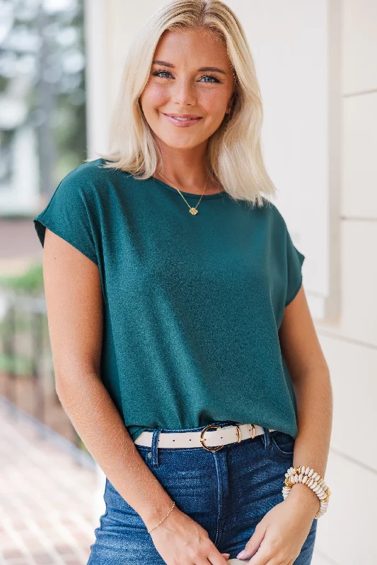 Weekend Offers That Amaze Hello Beautiful Hunter Green Cap Sleeve Top